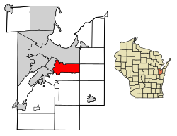 Location of Bellevue in Brown County, Wisconsin.