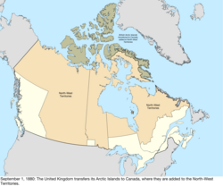 Map of the change to Canada on September 1, 1880