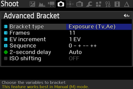 Advanced Bracket-Optionen mit bis zu 11 Bildern
