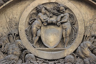 Detail of the portal sculpture on Rue de Sévigné