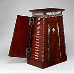 Egyptian Revival coin cabinet; 1809–1819; mahogany (probably Swietenia mahagoni), with applied and inlaid silver; 90.2 x 50.2 x 37.5 cm; Metropolitan Museum of Art