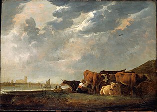 Aelbert Cuyp: Cattle near the Maas, with Dordrecht in the distance