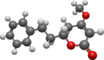 An accurate three dimensional representation of the molecule of Dihydrokavain in ball-and-stick forma