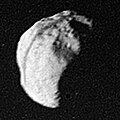 Epimetheus crossed by the shadow of the F Ring, as imaged by Voyager 1 (NASA)