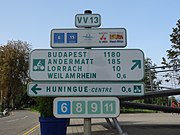Route sign of EV6 and EV15 in Huningue, France.