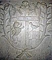 Auwach/Koppenstein Allianzwappen, vom Grabstein der Emilie Rosine von Auwach geb. von Koppenstein (1692), Abteikirche St. Michael, Siegburg, Krypta