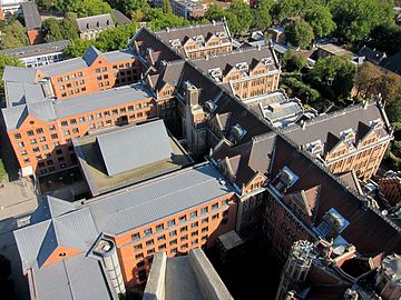 The Town Hall seen from the belfry, with its modern extension to the north