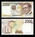 2,000 lire – obverse and reverse – printed in 1990