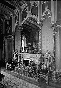 A dining room fireplace