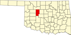 Map of Oklahoma highlighting Blaine County