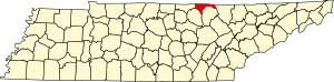 Map of Tennessee highlighting Pickett County