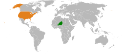 Map indicating locations of Niger and USA
