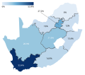 The Democratic Alliance (South Africa) performance by region in the 2024 South African general election.]]