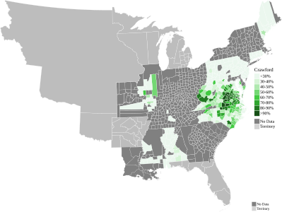 Map of presidential election Results by county, shaded according to the vote share of the highest result for an elector candidate pledged to Crawford