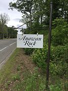 Roadside sign for Anawan Rock in Rehoboth, Massachusetts