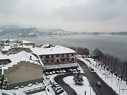 Largo Garibaldi in winter. The castle in the background is in Angera.