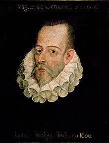 This portrait, attributed to Juan de Jáuregui,[a] is unauthenticated. No authenticated image of Cervantes exists.[1][2]