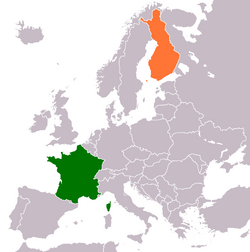 Map indicating locations of France and Finland