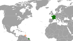 Map indicating locations of France and Trinidad and Tobago