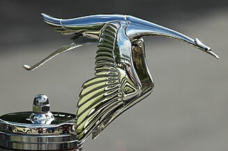 Hispano-Suiza stork hood ornament styled after Guynemer's squadron emblem