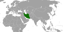 Map indicating locations of Iran and Lebanon