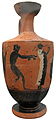 Athlete holding halteres. Ancient Greek Attic black-figure lekythos, 525–500 BC, from Sicily. Staatliche Antikensammlungen, Munich.