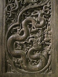 Carved wooden doors from the Phổ Minh Temple, Nam Định province, northern Vietnam (13th–14th century)