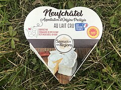 Heart-shaped unpasteurized Neufchâtel in packaging