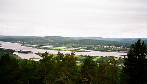 View from the observation tower atop Aavasaksa hill to the west towards Torne River and Sweden