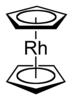 Skeletal structural diagram of the staggered conformation of the rhodocene monomer, a sandwich compound strucuturally analogous to ferrocene