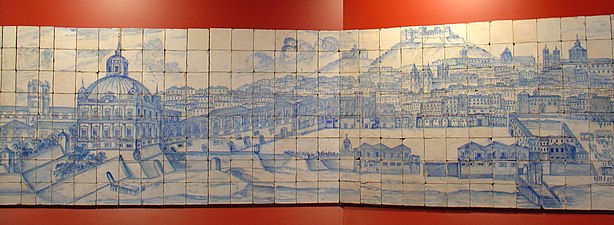 Large panel showing the Terreiro do Paço and Lisbon before the 1755 earthquake. ca. 18th century. National Museum of the Azulejo, Lisbon