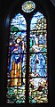 The Nativity – The glory of the first Christmas Day is celebrated in the window of the Holy Family. The artist depict Jesus' humble birth. This is the only gallery window that survived the fire of 1965 which destroyed the nave. Only one piece of glass was broken! The circle shows the star of Bethlehem.
