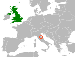 Map indicating locations of United Kingdom and San Marino