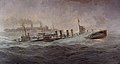 USS Leviathan escorted by USS Allen, both in dazzle camouflage, painted by Burnell Poole, 1918