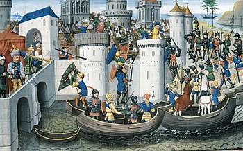 Darstellung der Eroberung Konstantinopels, Bild stammt vermutlich aus dem 14. oder 15. Jahrhundert