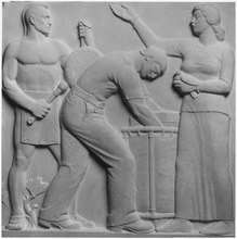 Messengers (1938), terracotta relief by Humbert Albrizio for the United States Post Office (Hamilton, New York)
