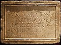 Epitaph of Fuscus at Arrien-en-Bethmale (Ariège) with reversed F to abbreviate the word filiae.
