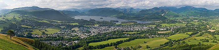 A panoramic view of Keswick as seen from Latrigg, situated north of the town.