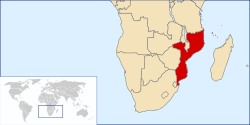 Location of Mozambique in Africa
