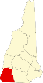Map of New Hampshire highlighting Cheshire County