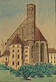 Minoritenkirche Maria Schnee, Wien, auf einem Aquarell von 1910, signiert W.J.