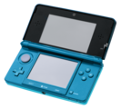 The Nintendo 3DS, a portable 3D gaming device that contained glasses-free 3D and was released during the height of the 3D fad in the 2010s. Its flagship title was Super Mario 3D Land.