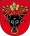 A coat of arms depicting the black head of a bull with a golden vine entangled in its black horns and a golden ring protruding from its nose