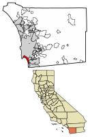 Location of Coronado in San Diego County, California