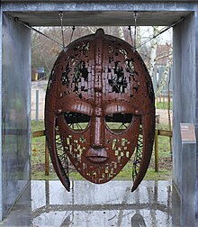 Colour photograph of the sculpture Sutton Hoo Helmet by Rick Kirby