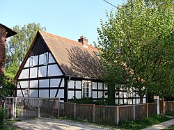 Historic timber-framed house in Krzekowo