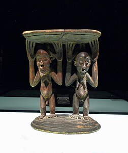 Luba stool with two caryatids, 19th century, wood, Ethnological Museum of Berlin
