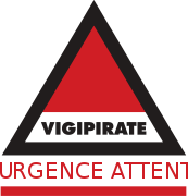 Vigipirate triangle with "Urgence Attentat" in red font