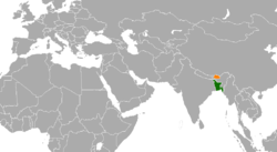 Map indicating locations of Bangladesh and Bhutan