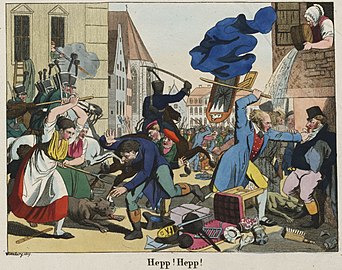 Voltz's depiction of the 1819 anti-Jewish Hep-Hep riots in Würzburg